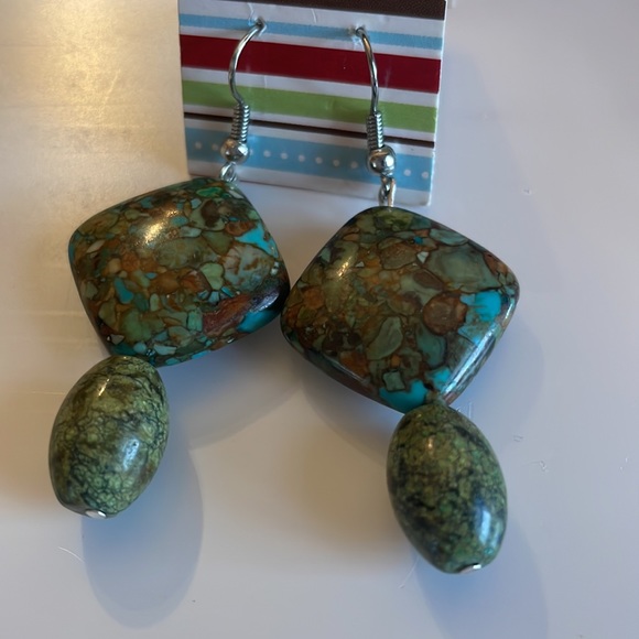 - Handmade sliver plated dangle earrings colorful stones - Picture 2 of 4